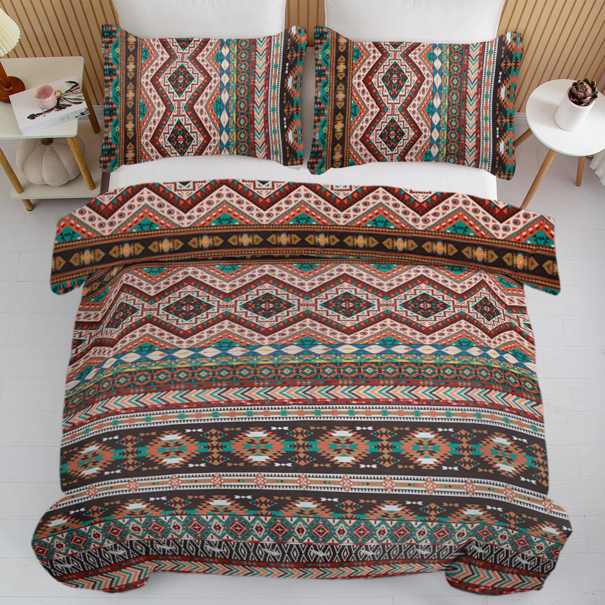 Bohemian Duvet Cover Set - Microfiber Lightweight Bedding for All Seasons - Full Brown