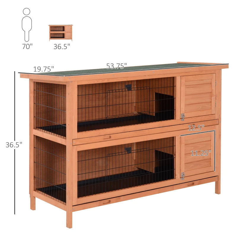 Large 2-Story Wooden Rabbit Hutch with Lockable Doors Waterproof Roof