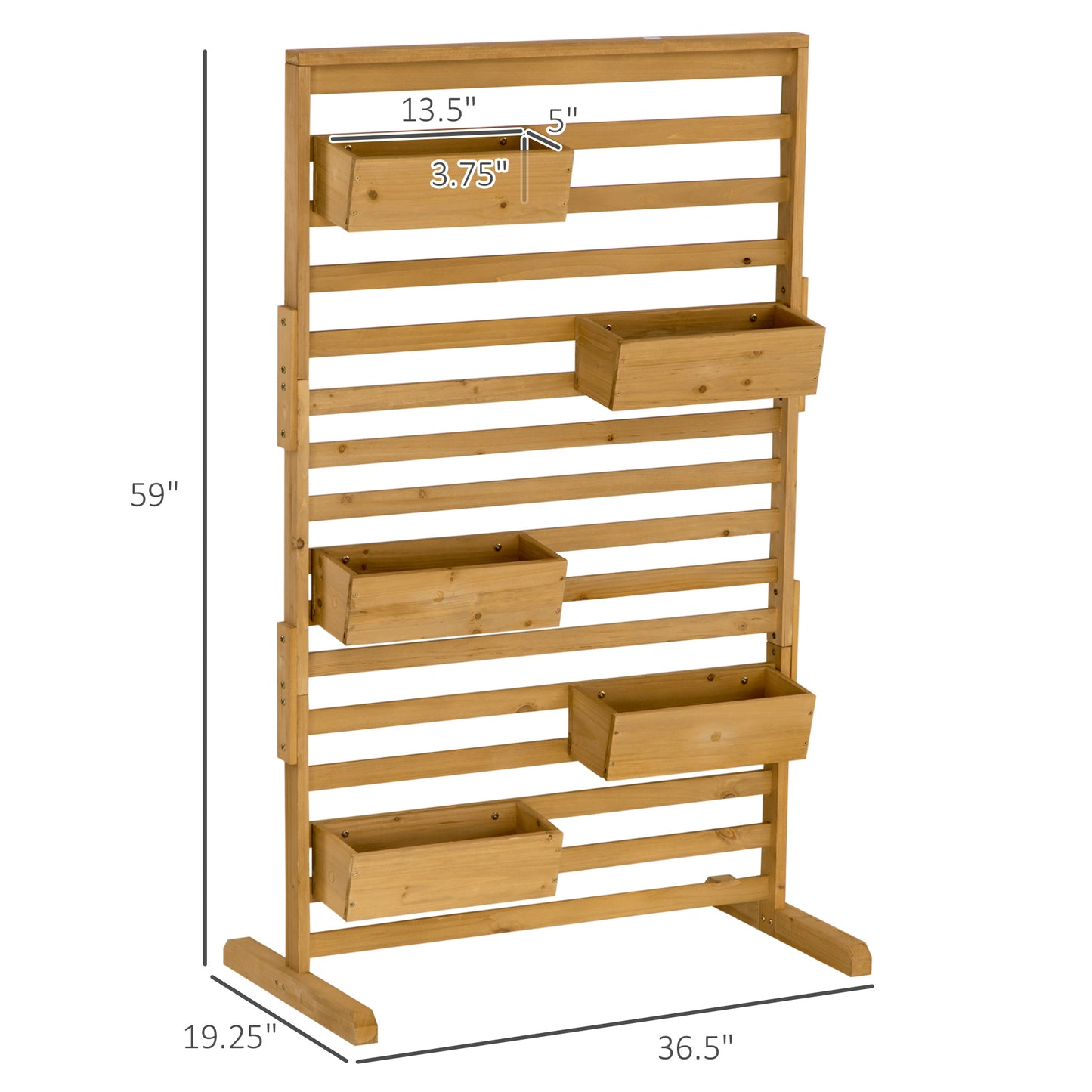 Wooden Plant Trellis Stand with 5 Hanging Planter Boxes - Outdoor Garden Support