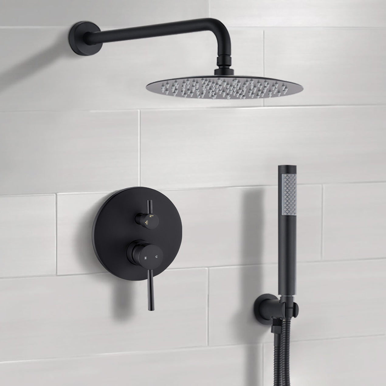 10" Matte Black Round Rain Shower Head & Handheld Set