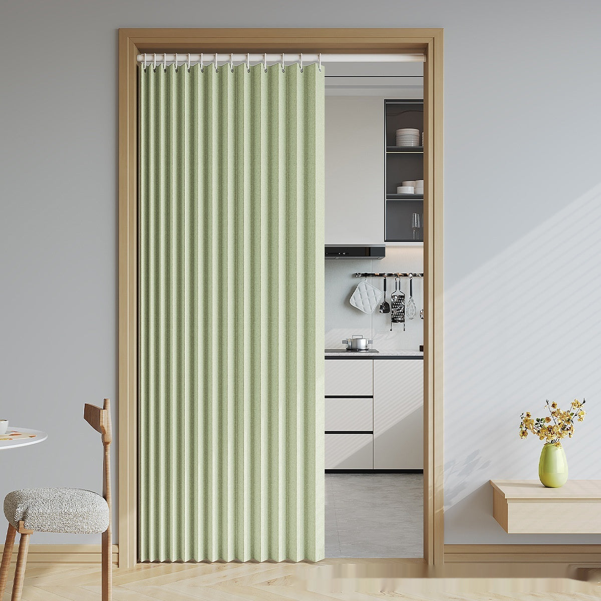 Folding Room Divider Curtain for Home & Garden, Solid Color, Adjustable Size