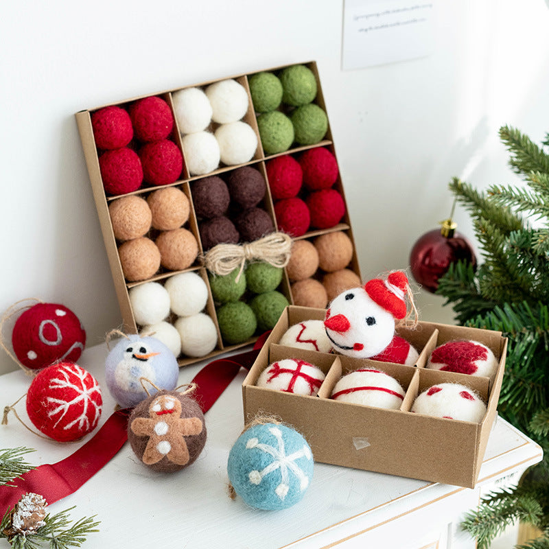 Christmas Wool Felt Snowflake Ball Pendant Set - Festive Home Decor