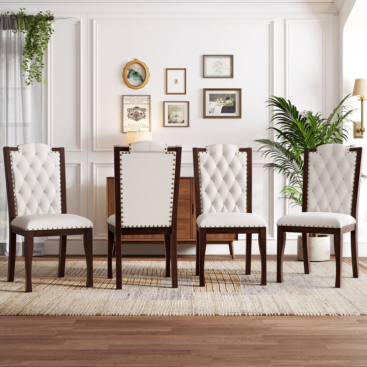 Upholstered Dining Chairs Set Of 4, High Back Diamond Button Tufted