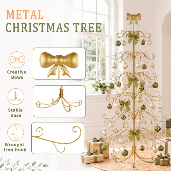 6ft Gold Iron Christmas Tree with Bow Topper - PVC Design