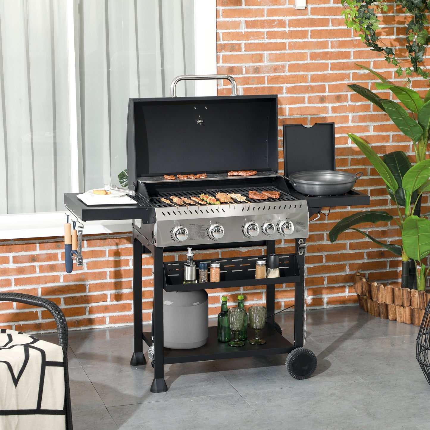 4-Burner Propane Gas Grill with Side Burner and Thermometer
