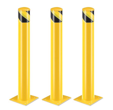 36 Inch Steel Parking Bollard Post - Impact-Resistant Safety Barrier, Yellow Powder Coated, Easy Install