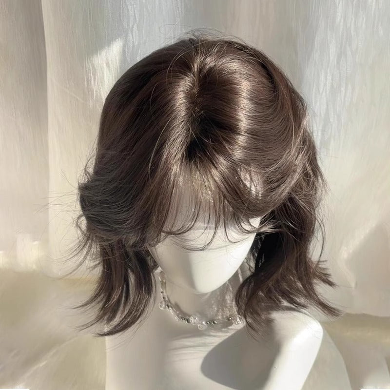 Lightly Curled Synthetic Wig Set with Blunt Bangs - Natural Look for Women