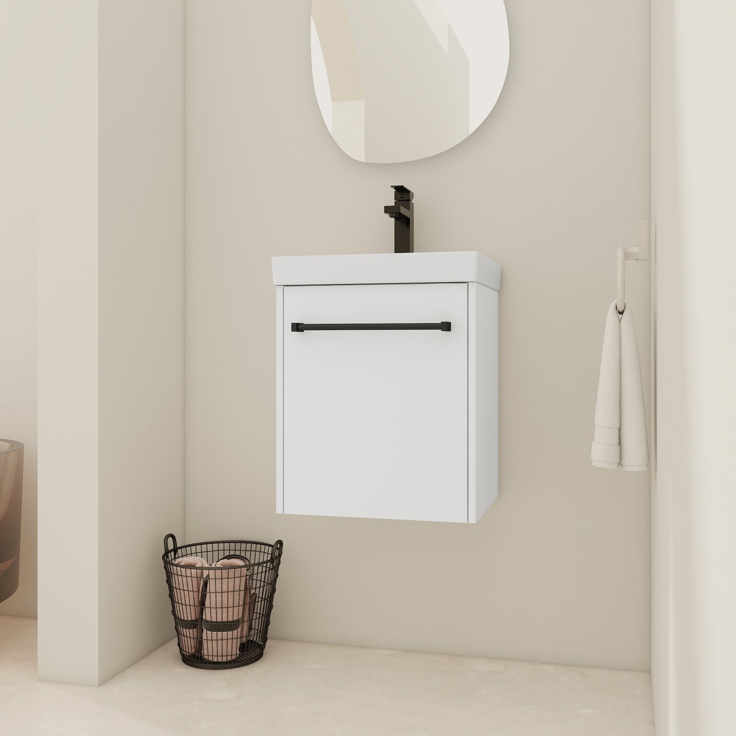 18'' Floating Wall-Mounted Bathroom Vanity With Ceramic Sink &