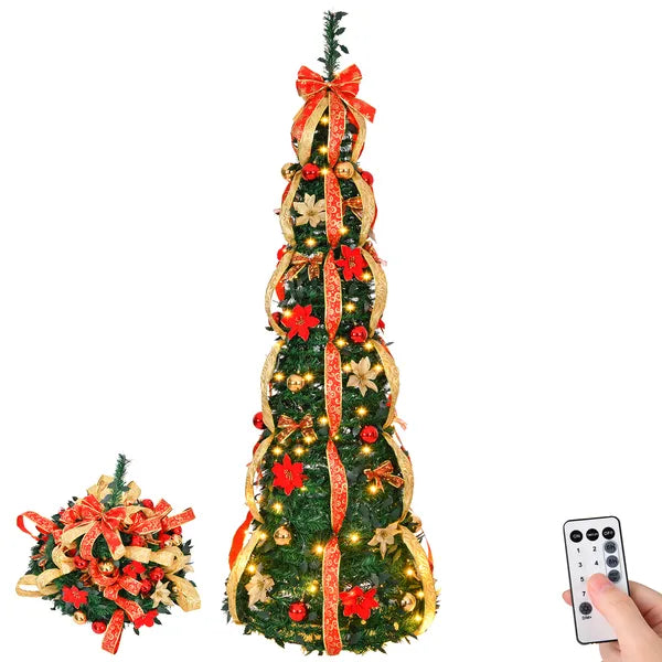 6 FT Pre-Lit Christmas Tree - Fully Decorated with 150 Warm Lights