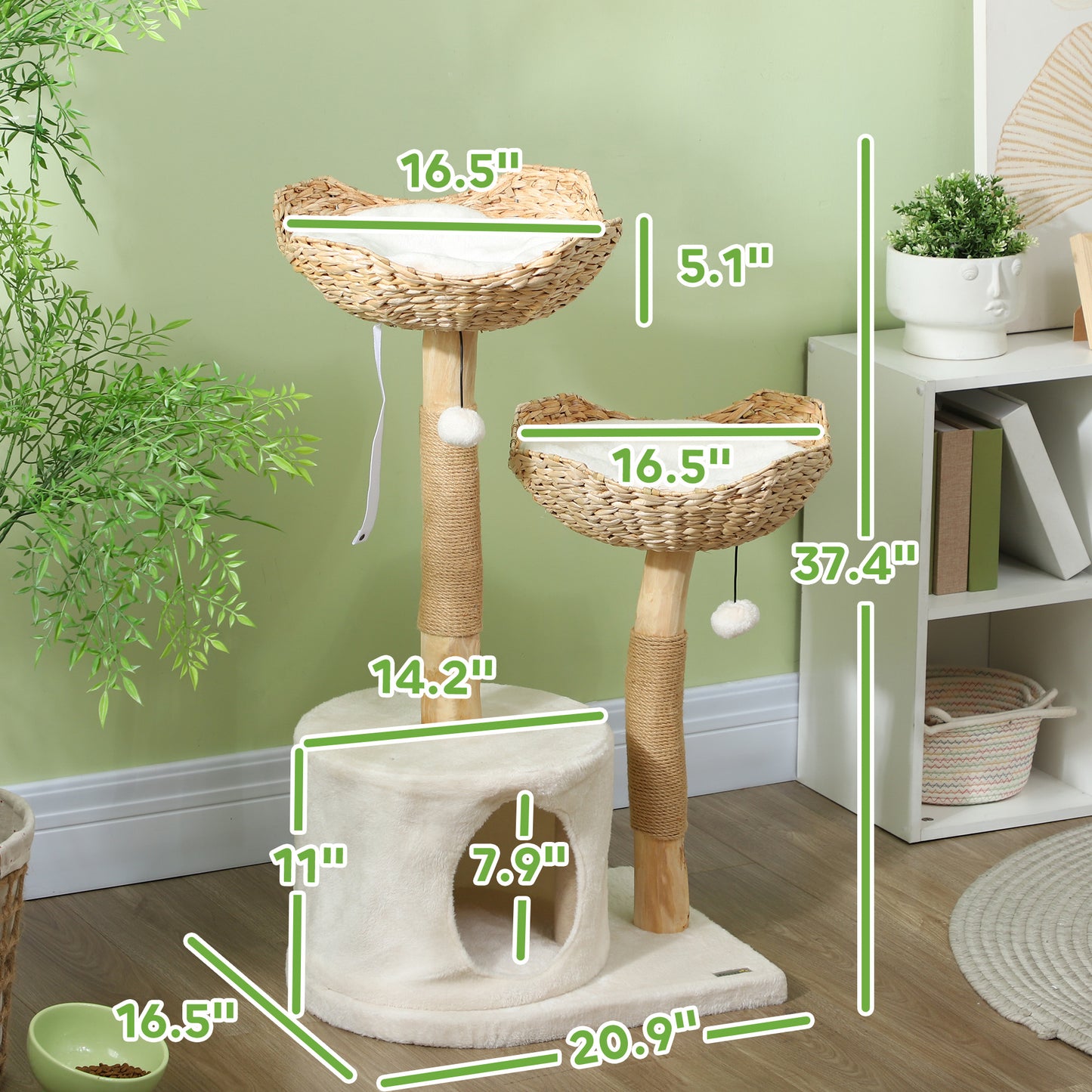 37-Inch Modern Wooden Cat Tree with Condo, Beds, Toys & Anti-Tip Kit