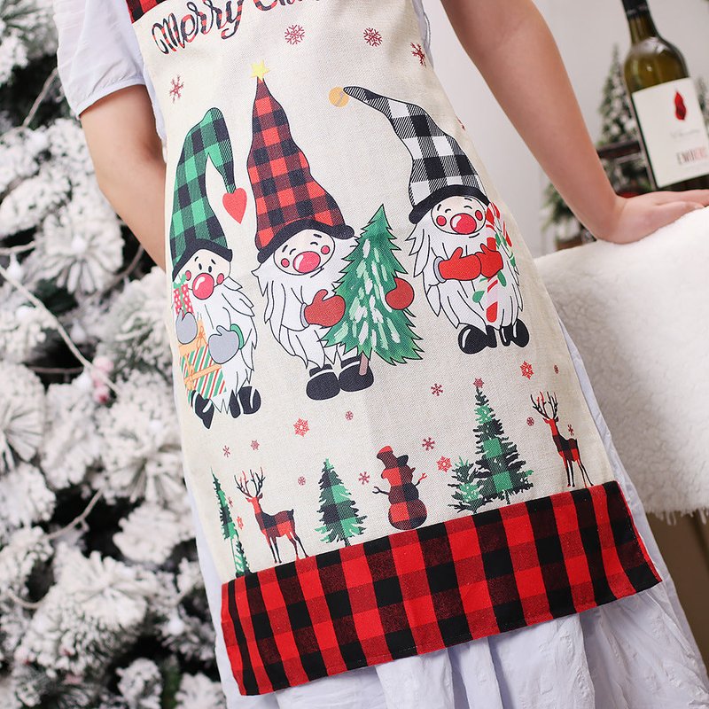Christmas Linen Apron with Forest Man & Faceless Doll Design - Multiple Styles