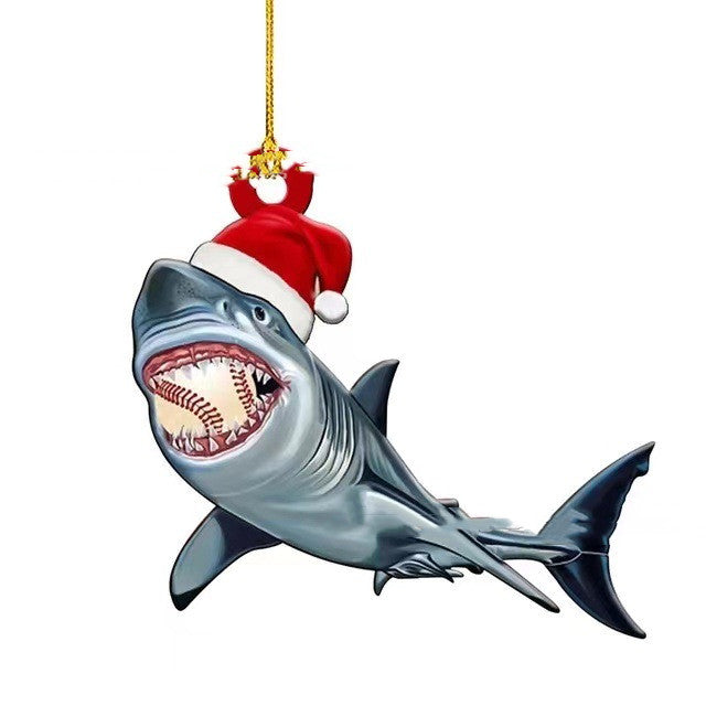 Christmas Shark Wooden Pendant Decoration for Holiday Home Decor