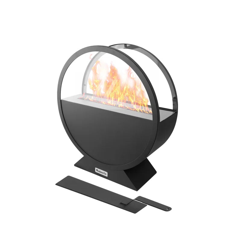 Black Round Bioethanol Fireplace - 13.7 x 15.7 Inch, Smokeless