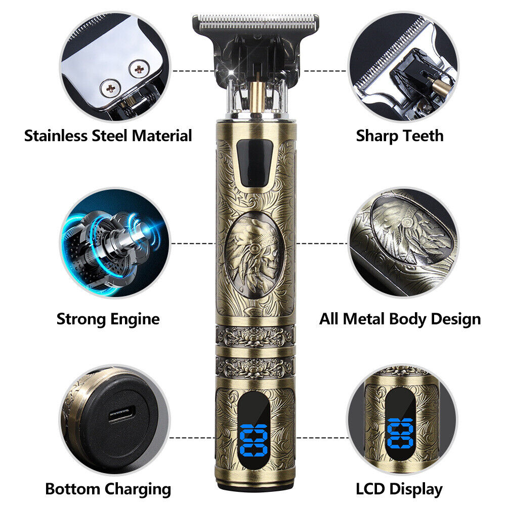 Professional Cordless T-Blade Hair Trimmer & Beard Grooming Kit - USB Rechargeable
