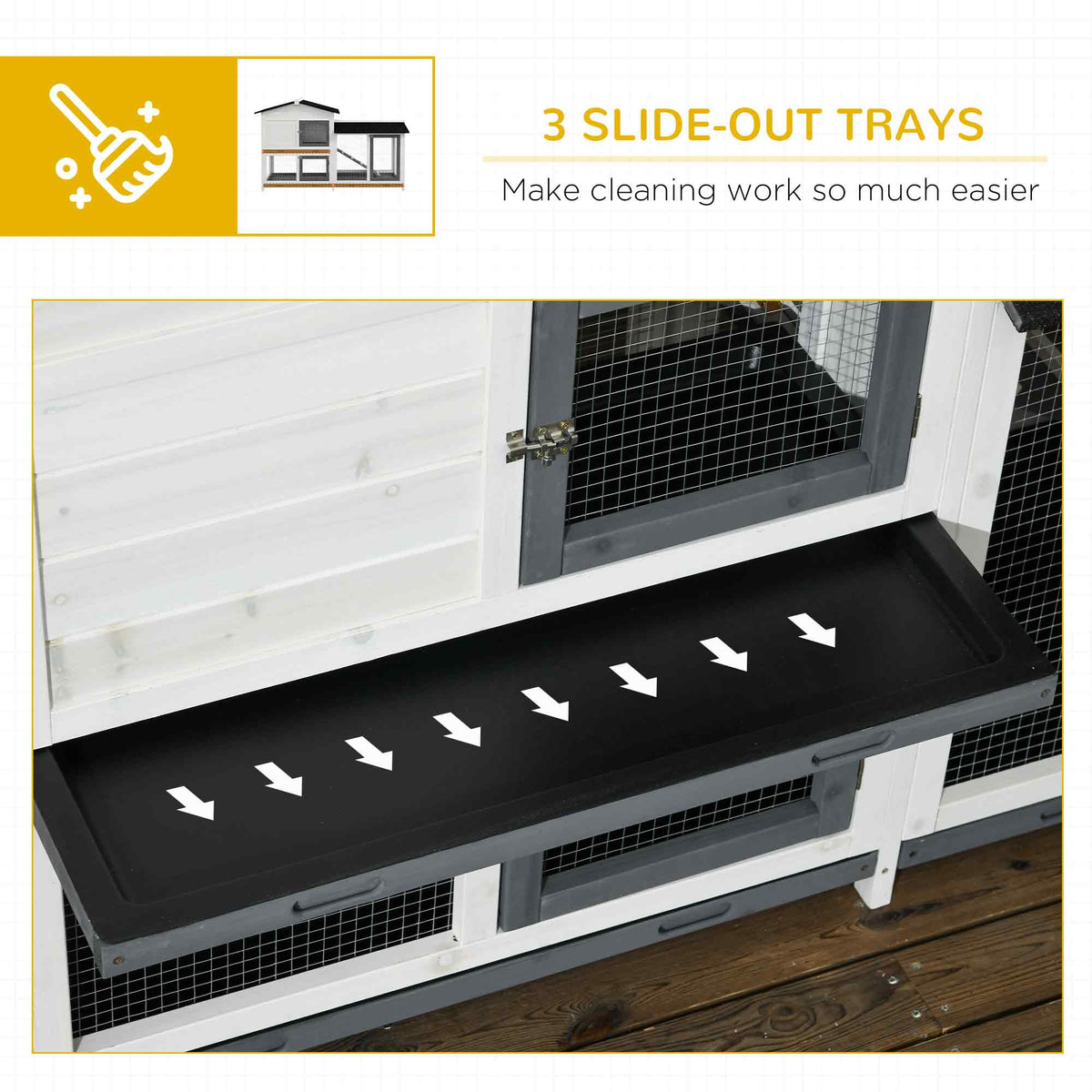 62-Inch Wooden Rabbit Hutch with Run, Removable Tray & Lockable Doors