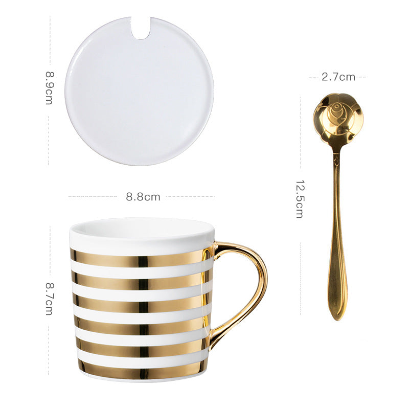 Luxury Coffee Mug with Lid and Spoon - Heart, LOVE, Star Style