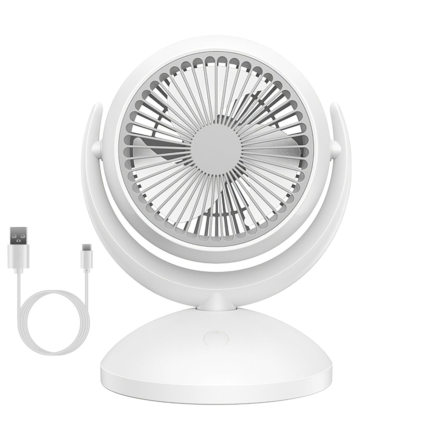 Portable Rechargeable Desk Fan with 4 Speeds & 360° Tilt - White