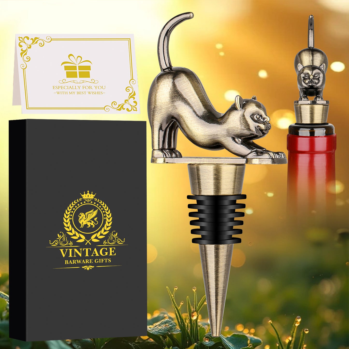 Elegant Cat-Shaped Wine Stopper Set - Gift Boxed High-End Accessories