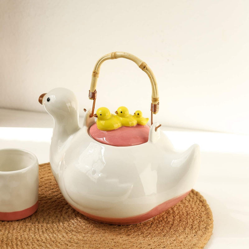 Cute Duck Ceramic Teapot Set with Water Jug and Kettle for Afternoon Tea