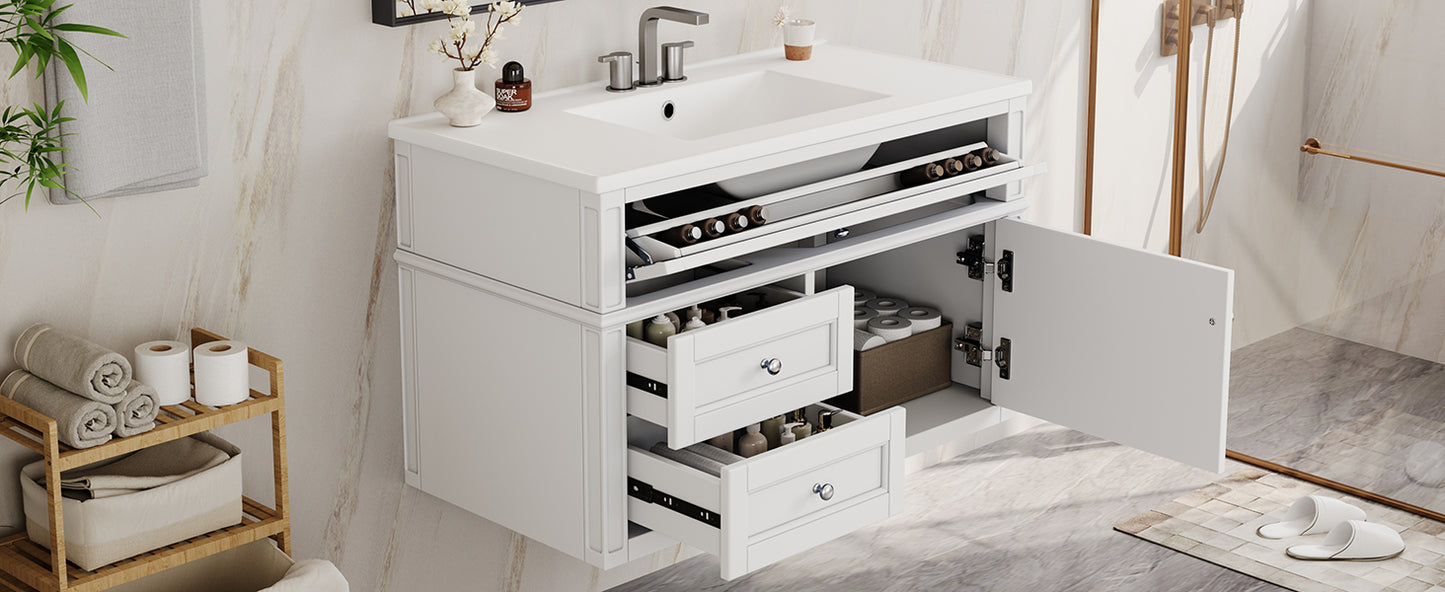 36-inch Wall Mounted Bathroom Vanity with Ceramic Sink & Drawers