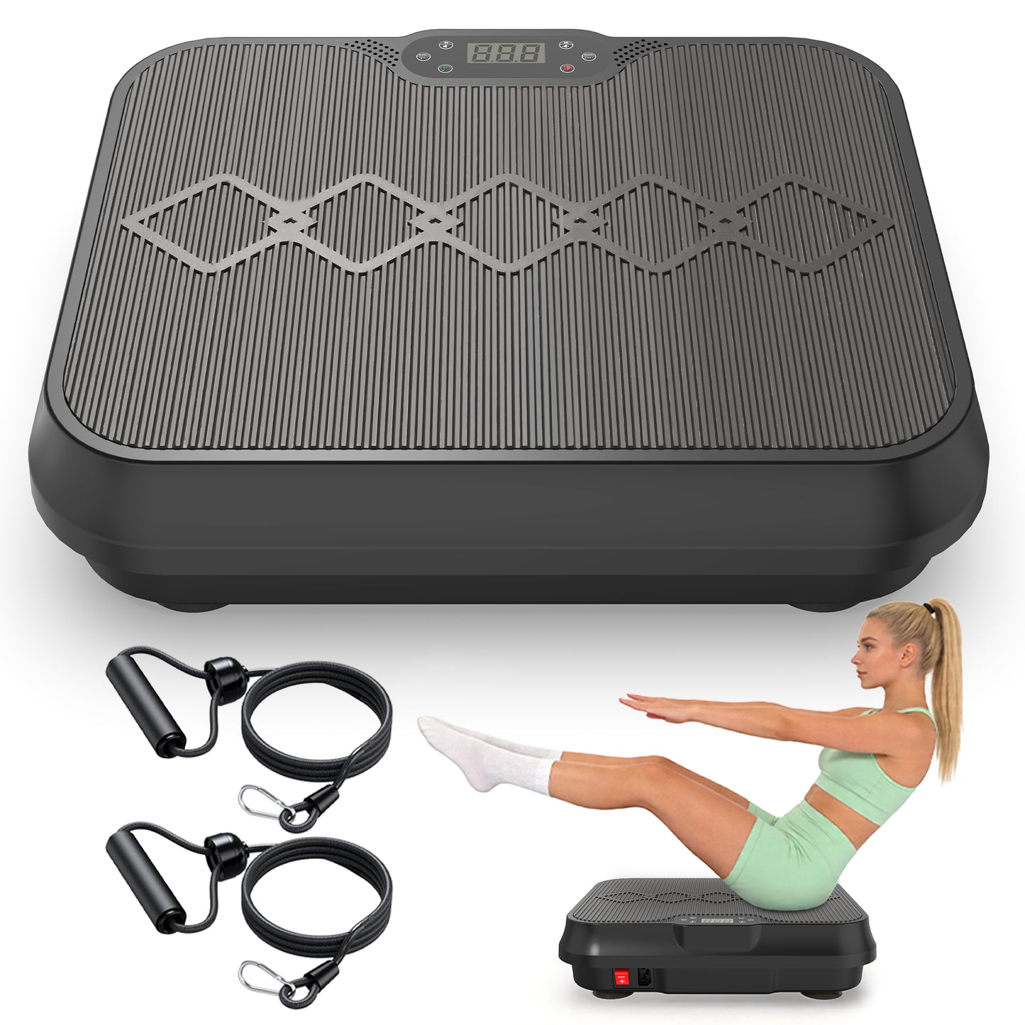 Vibration Plate Exercise Machine with Remote Control & Resistance Bands - Black