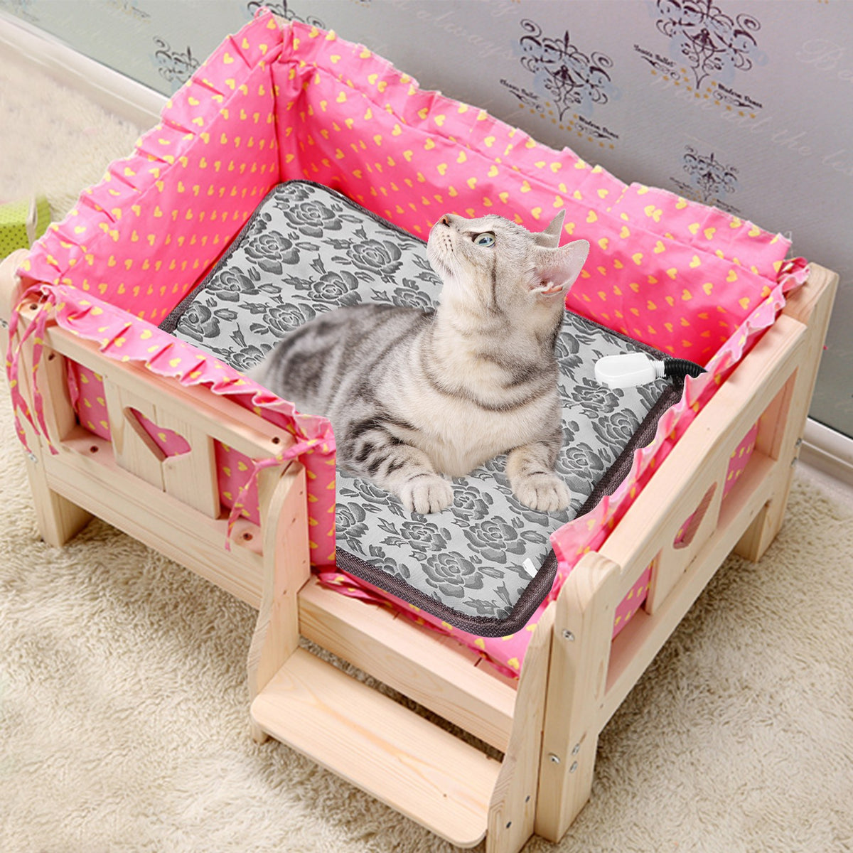 Pet Heating Pad Waterproof Adjustable Warming Blanket for Dogs & Cats - 45x45CM