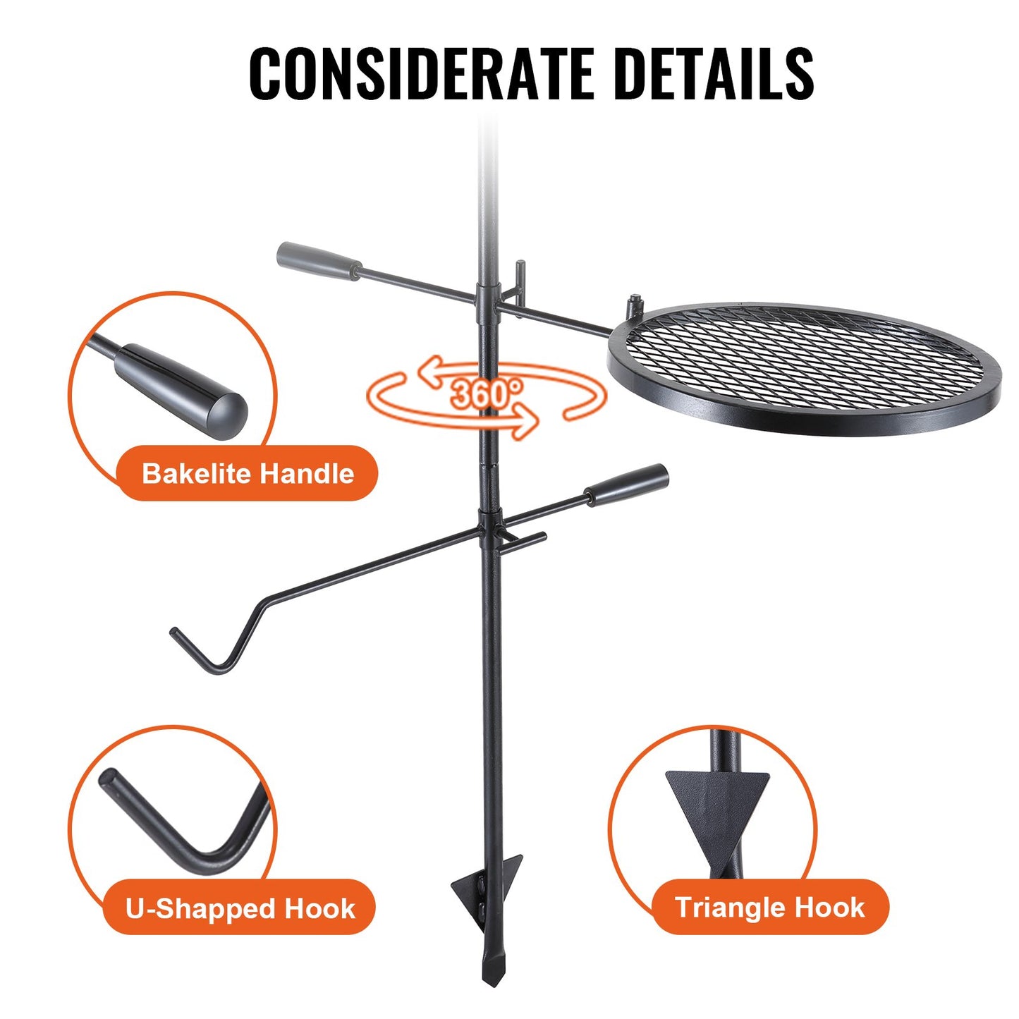 Swivel Campfire Grill - Heavy Duty Steel, 360° Adjustable, Portable BBQ