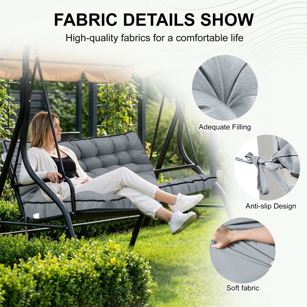 Waterproof 70-Inch Outdoor Swing Cushion with Backrest and Ties - Light Grey