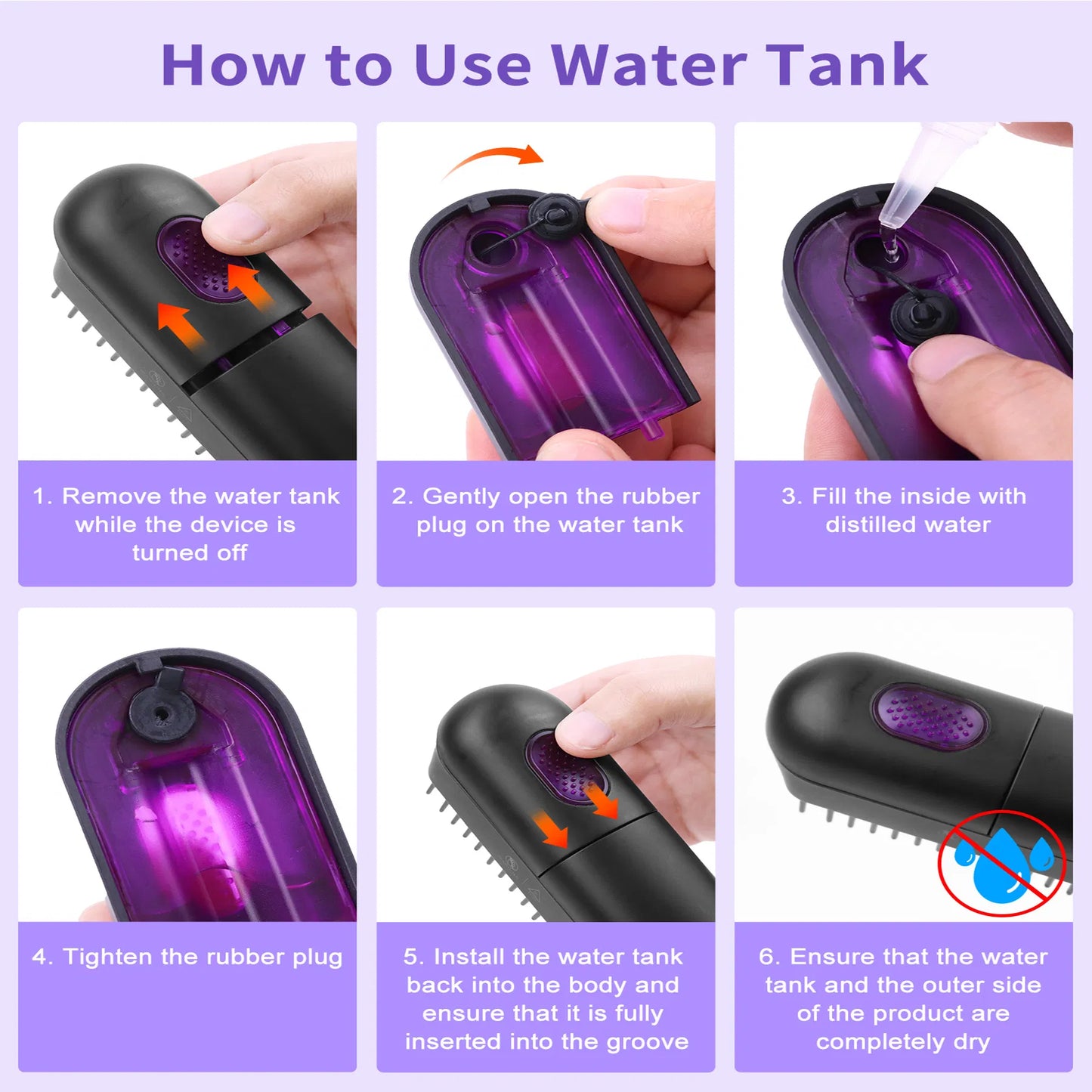 Ionic Steam Hair Straightener Brush - Anti-Scald Ceramic Comb - Purple