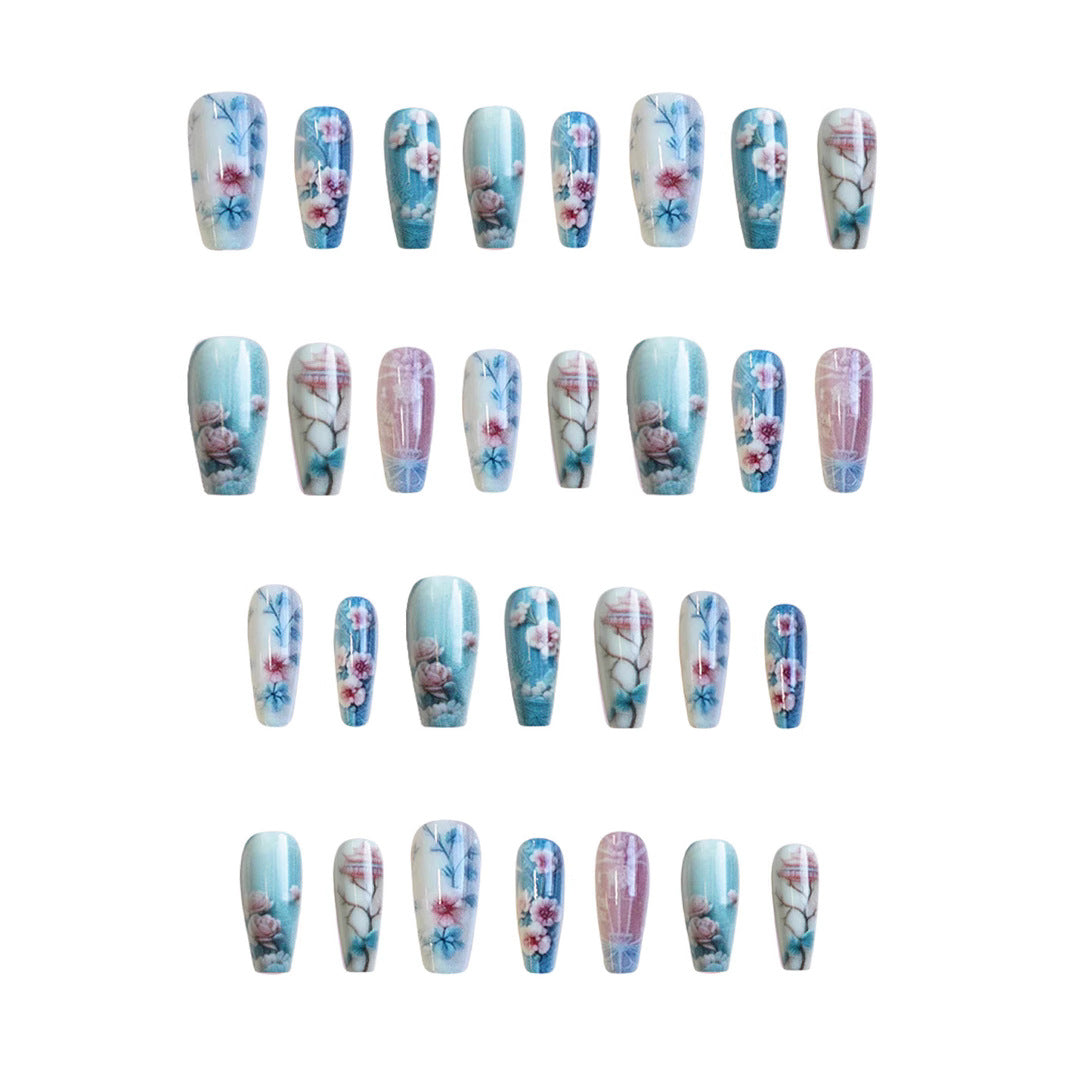 Fake Nail Art Stickers - 24 Pieces Floral & Christmas Designs for Ladies