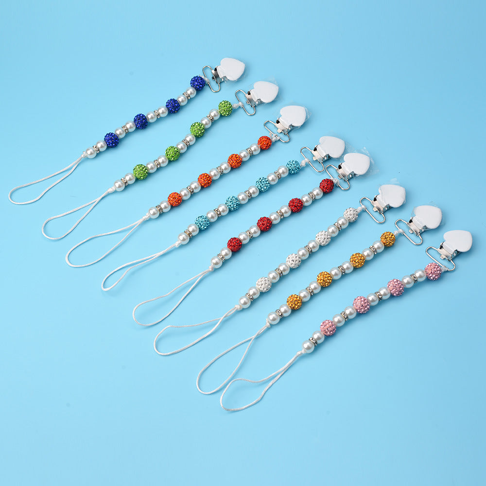 Baby Pacifier Drop-Preventing Chain Clip - Pearl Style, Multiple Colors