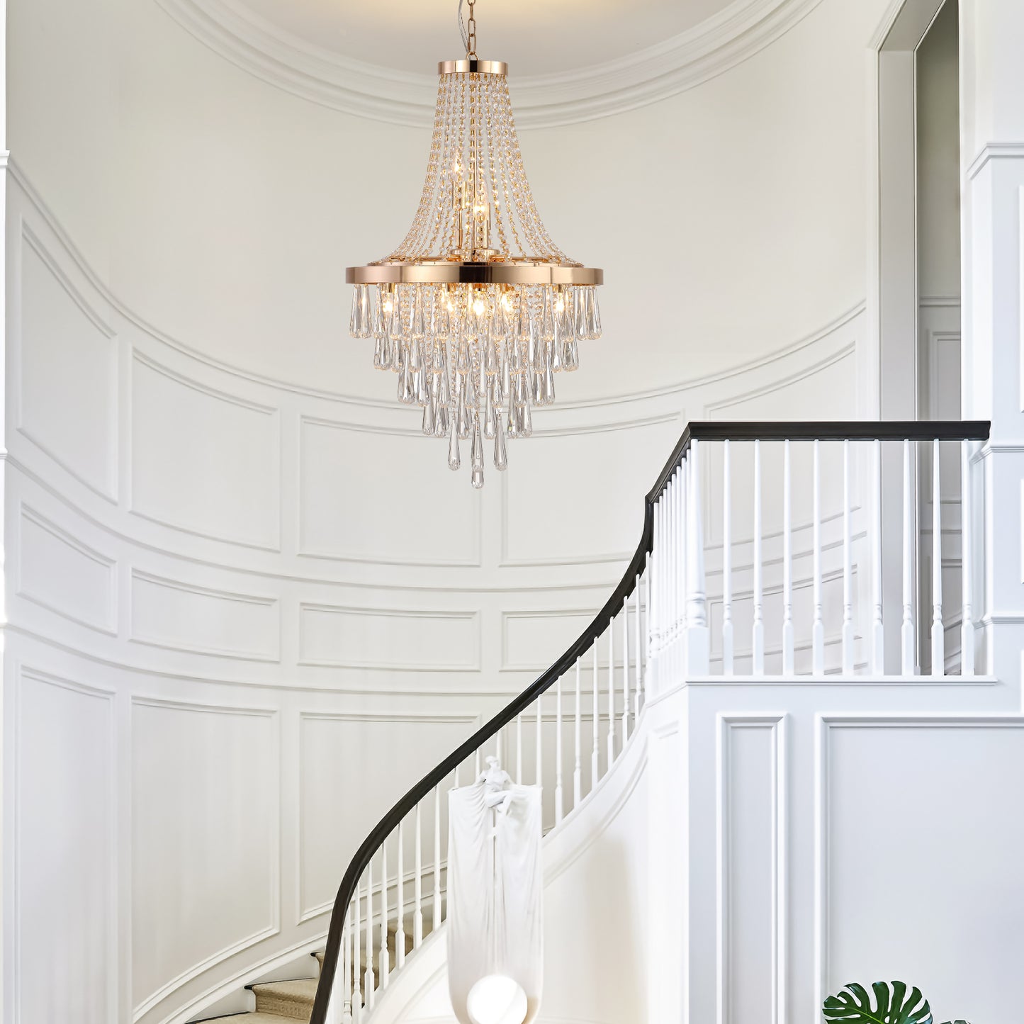 Modern Crystal Pendant Chandelier - 11-Light Golden Finish