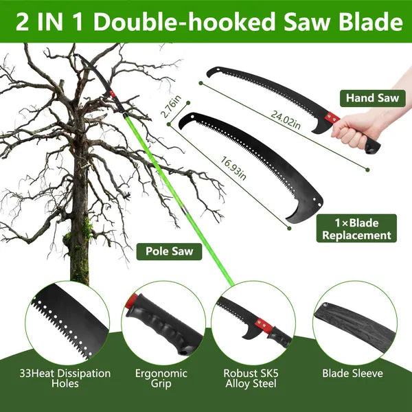 Extendable Pole Saw 8.2-15.1FT with Pruner Scissors and Safety Gear