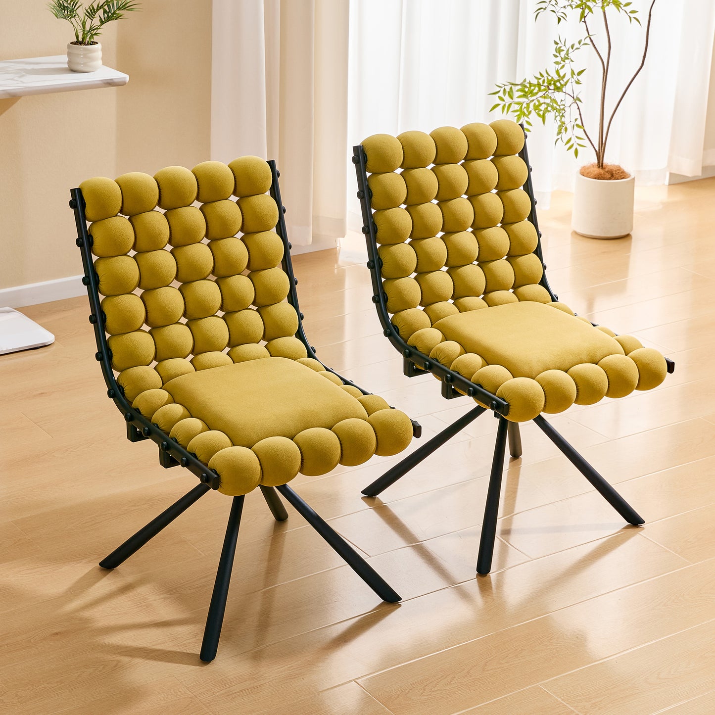 Set of 2 Modern Velvet Bubble Dining Chairs with Black Legs