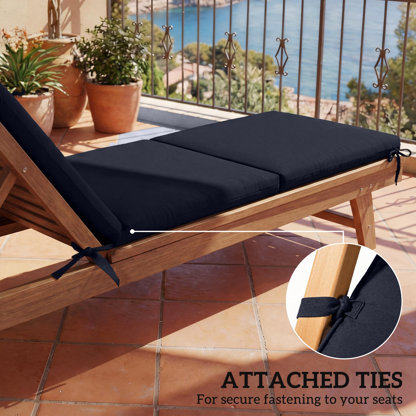 Chaise Lounge Cushions Set of 2 - Navy Blue, High-Density Foam