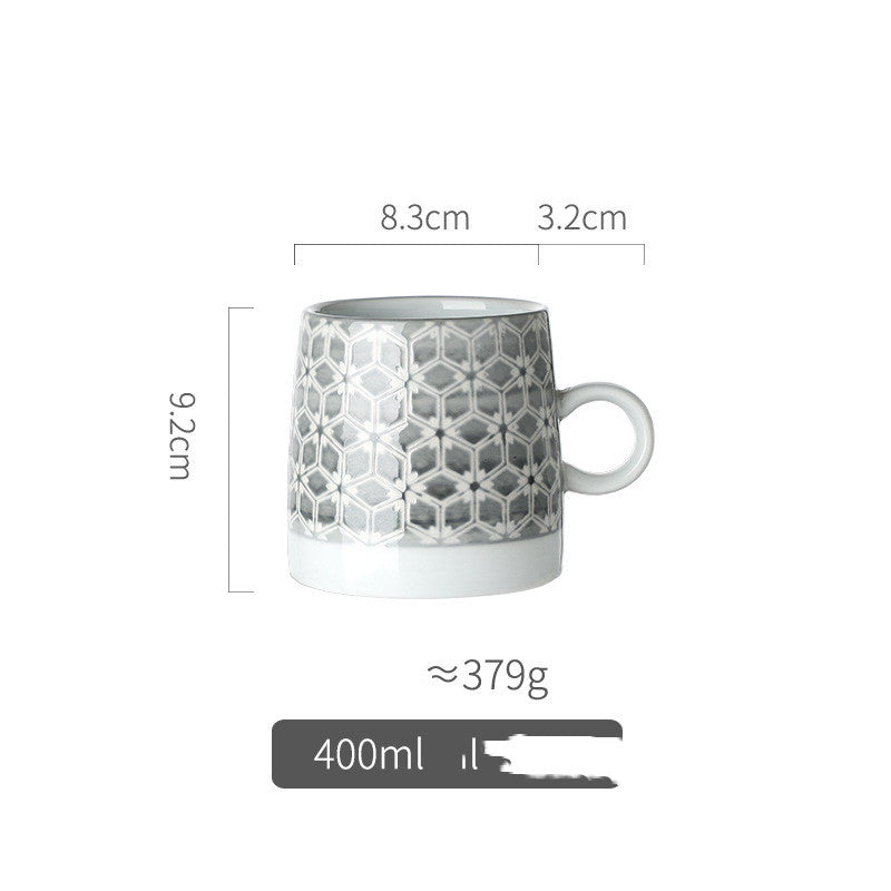 Retro Pastoral Water Mug Embossed Ceramic Drinkware with Handle