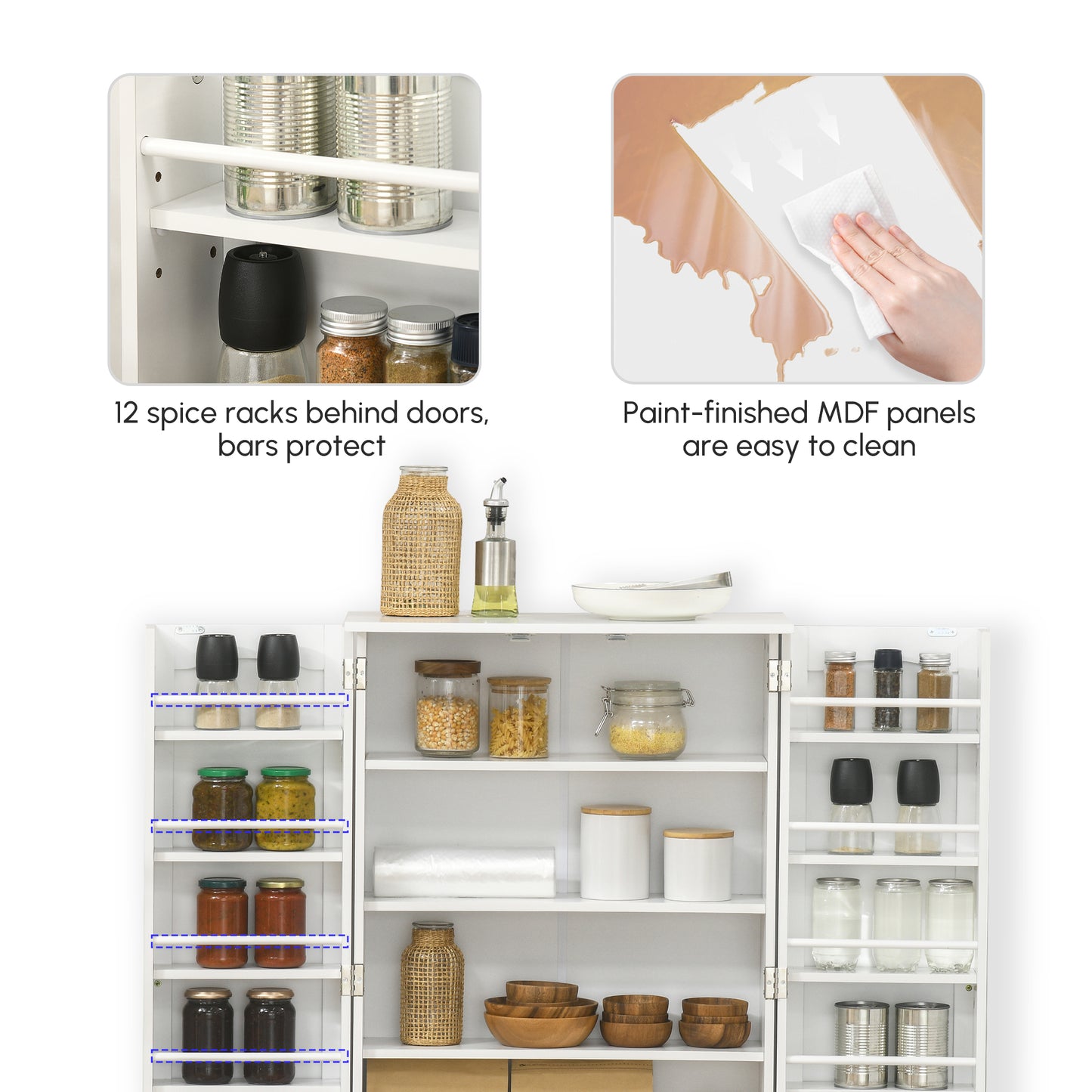Freestanding Kitchen Pantry Cabinet with 5-Tier Shelving - White