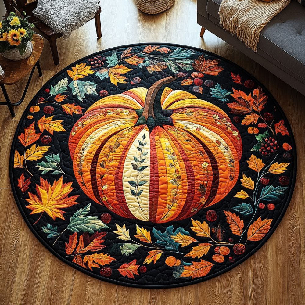 Digital Printed Round Rug with Leaf Pattern - Multiple Sizes & Styles