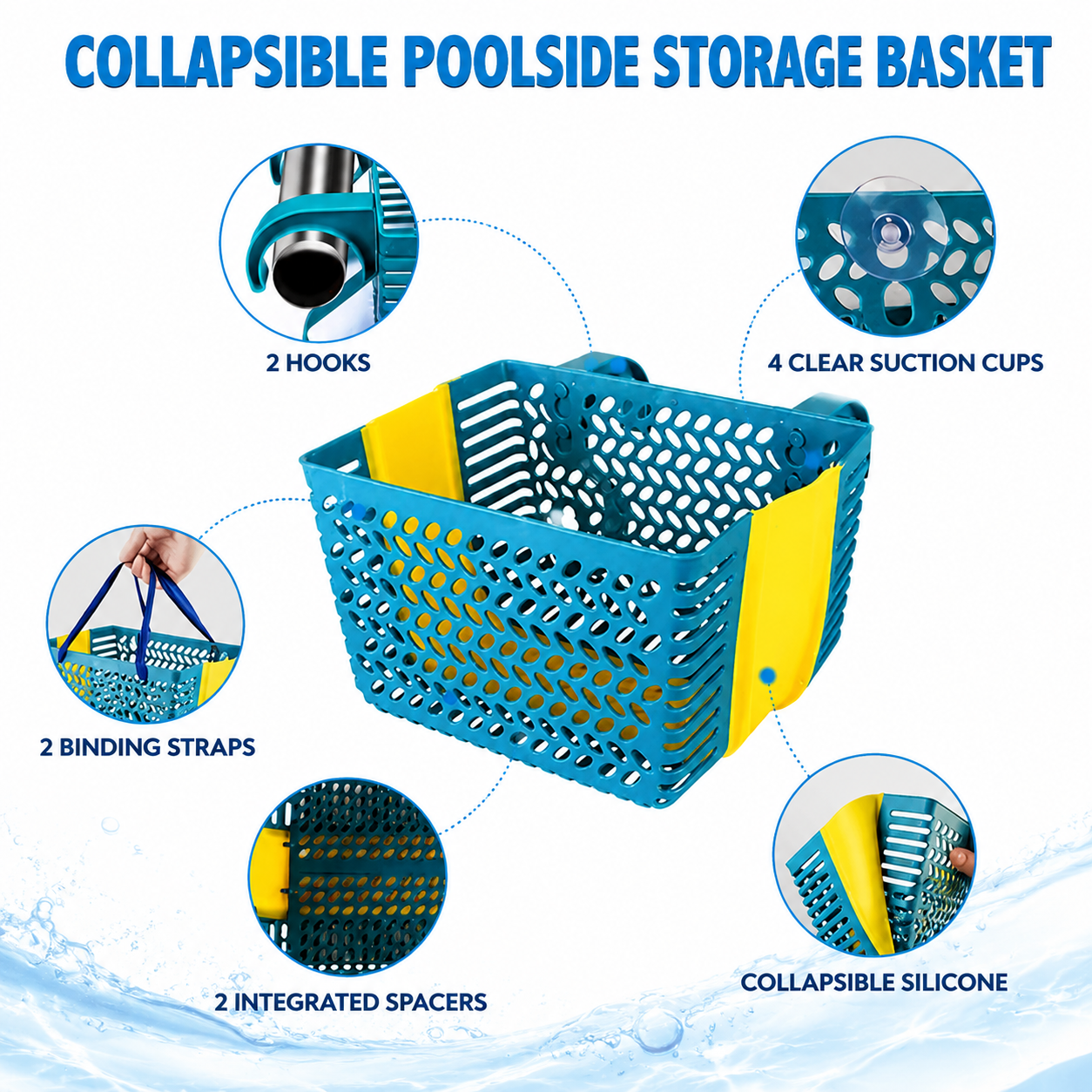 Foldable Plastic Pool Storage Basket with Water Drainage - Space Saving Tote