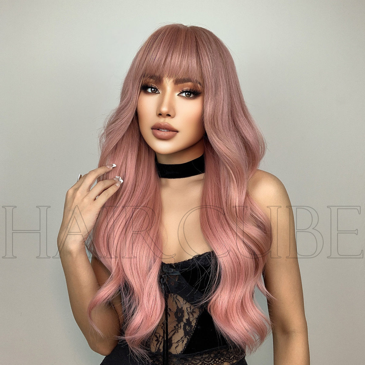 Pink Long Curly Wig for Women - 24 Inch Synthetic Hair Extension