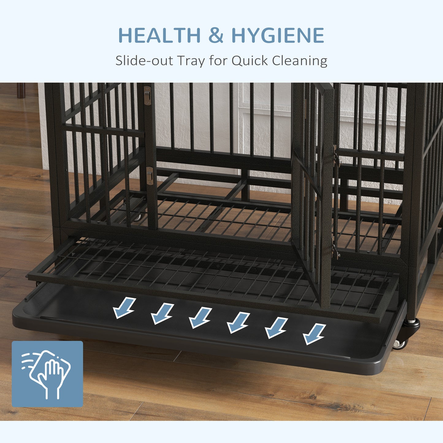 36-Inch Heavy Duty Metal Dog Crate with Lockable Wheels & Removable Tray