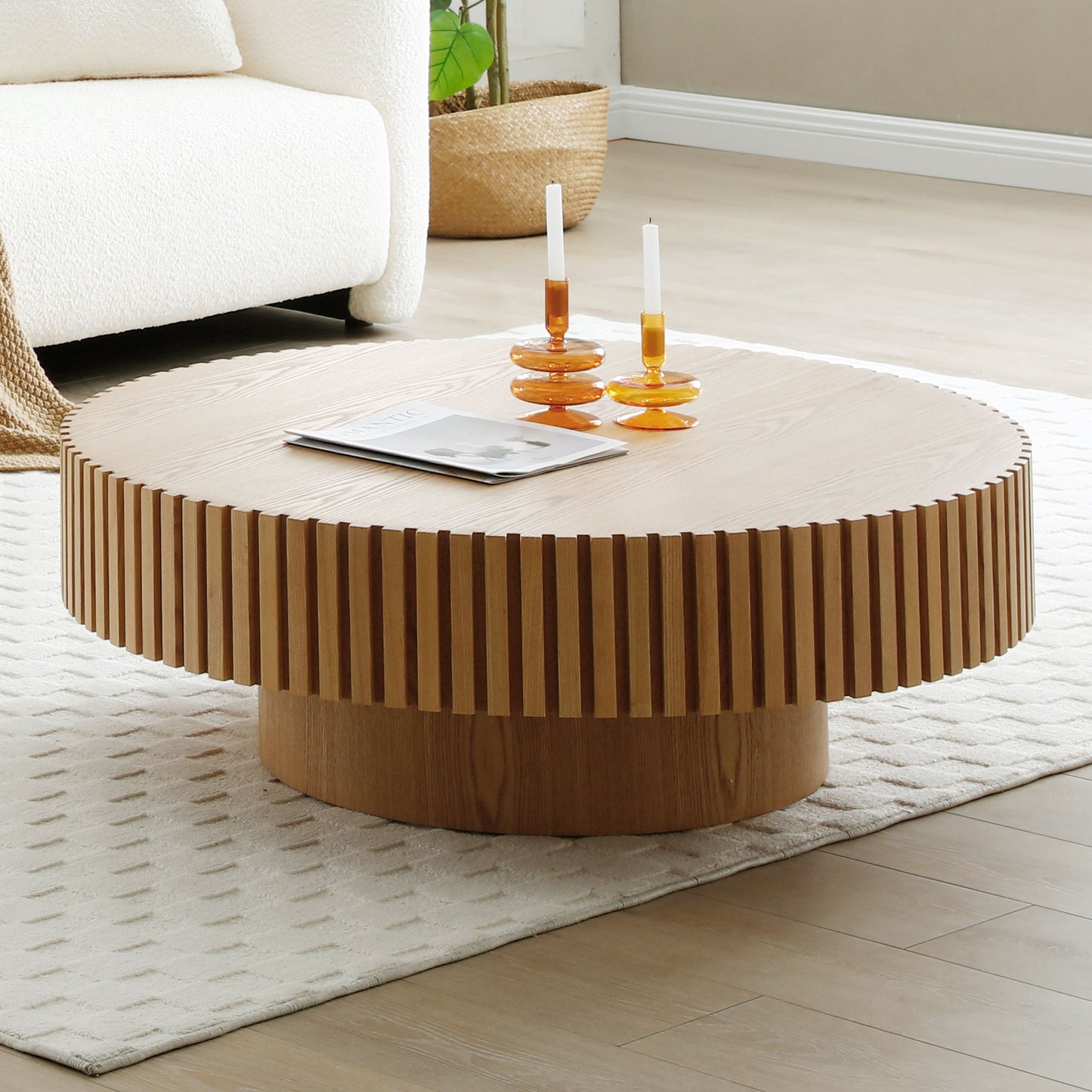 Natural Wood Coffee Table - Handcrafted Round MDF Design