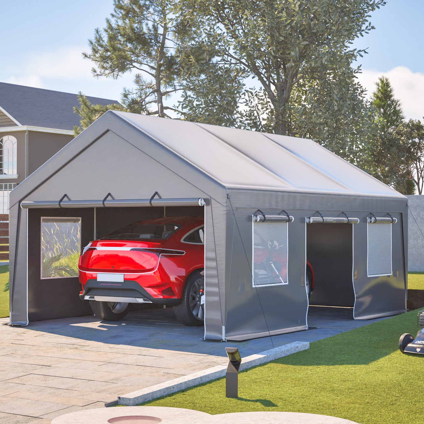 13'x20' Waterproof Canopy Tent with Roll-Up Doors - Silver