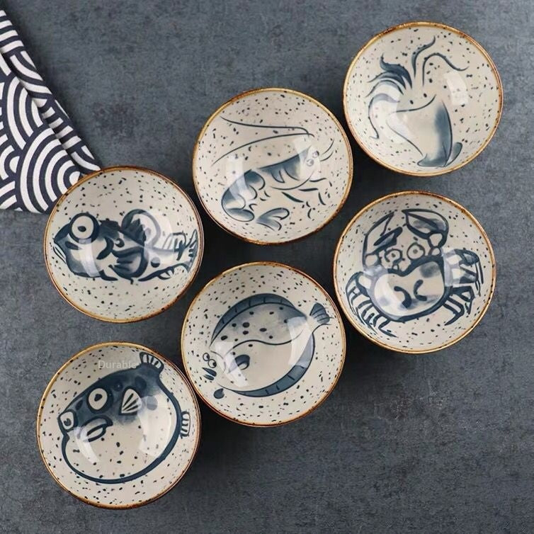 Japanese-Style Ceramic Tableware Retro Sesame Dot Pattern Bowl - Home Kitchen
