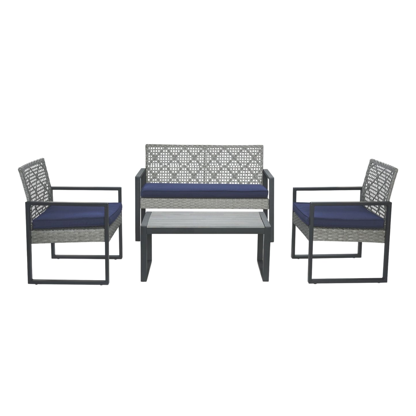 4-Piece Outdoor Patio Furniture Set with Acacia Wood Table & Cushions