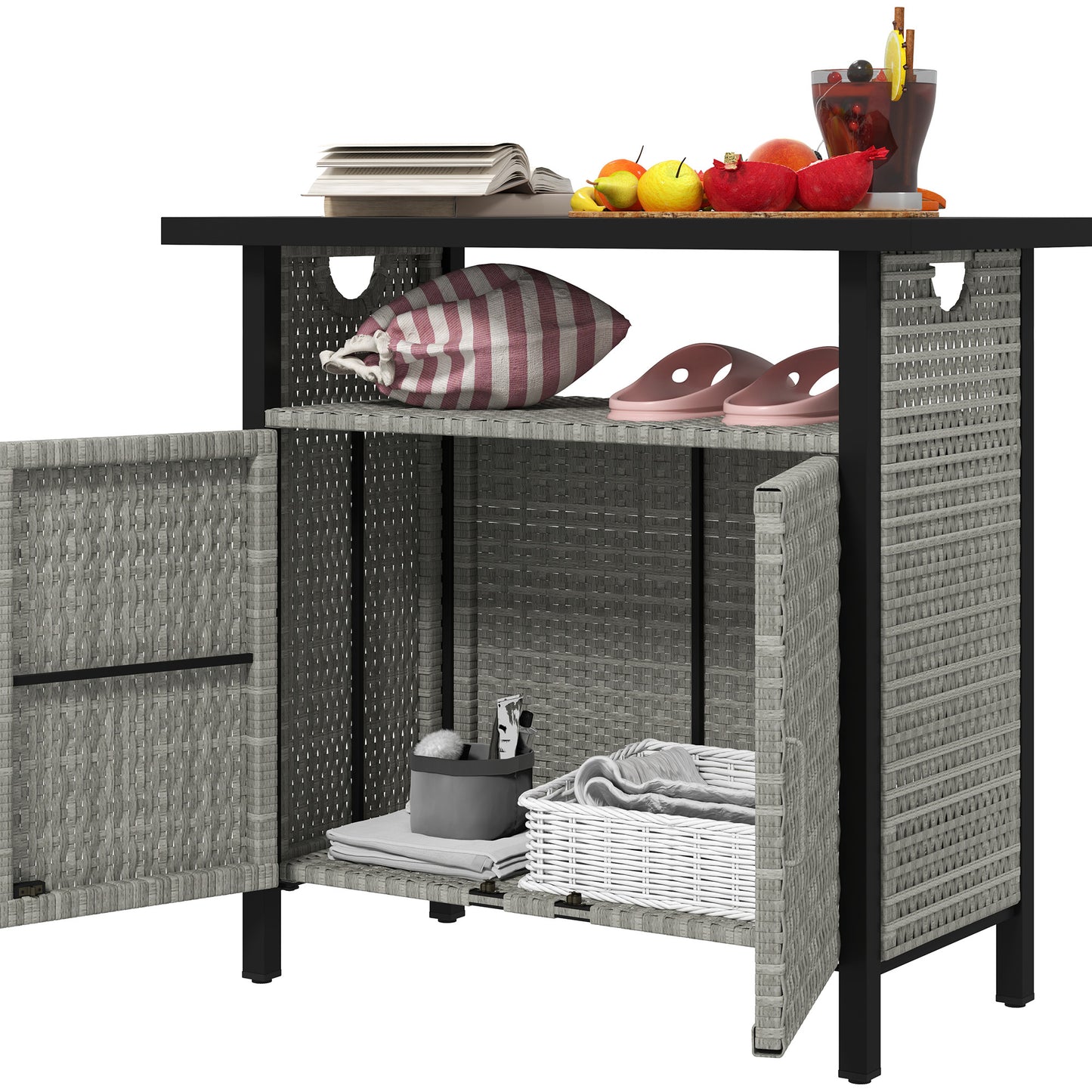 Outdoor Pool Towel Storage Cabinet with Shelf - Gray