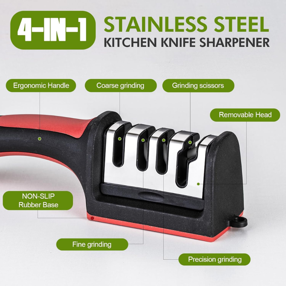 4-in-1 Manual Knife & Scissors Sharpener - Tungsten & Ceramic