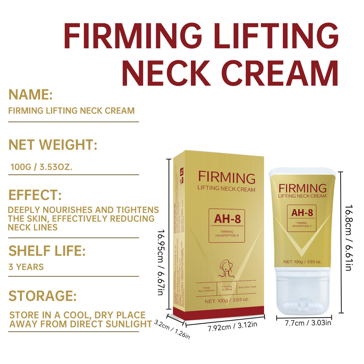 Neck Firming Cream with Roller Massager - Lifts & Tightens Skin - 120g