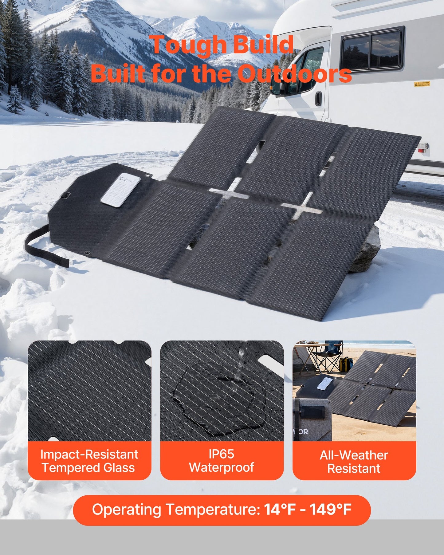 60W Portable Foldable Solar Panel Charger with Multiple USB & DC Ports