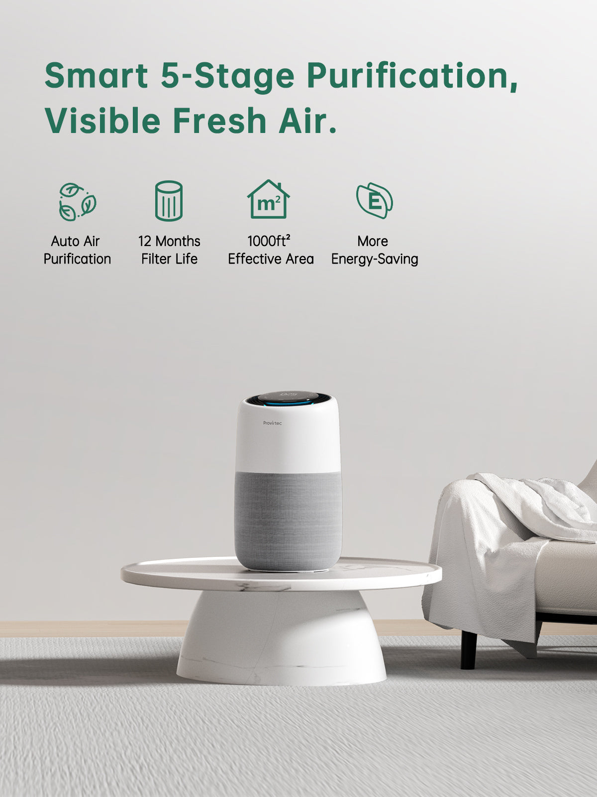 Home Air Purifier for Allergies Pets Smoke Odors 856 sq.ft. White